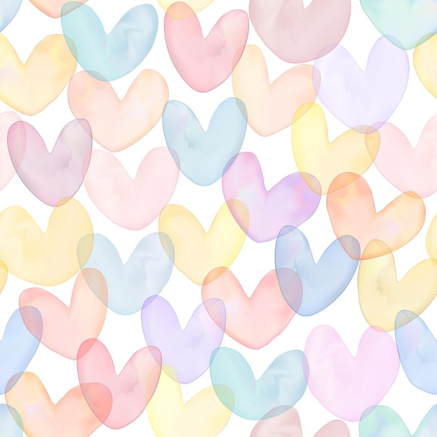 Vector Gradient Mesh Watercolor Drawing Multi Colors Overlapping Heart Shapes Seamless Pattern