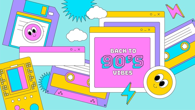 Vector vector gradient texture 90s party social media cover template