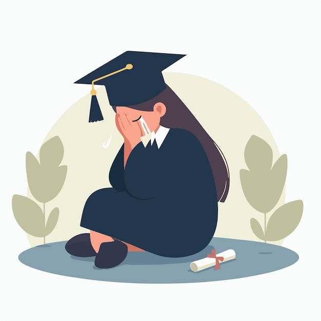 Vector vector of graduates crying in flat design style