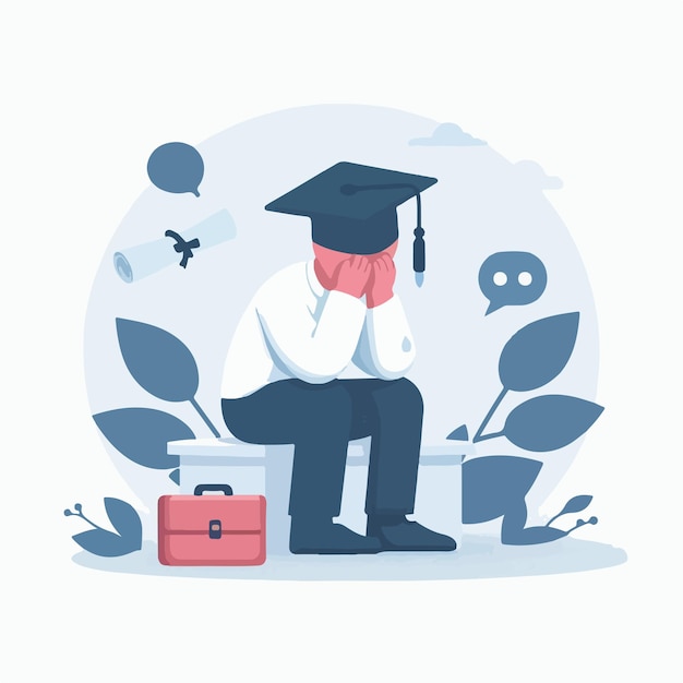 Vector vector of graduates crying in flat design style