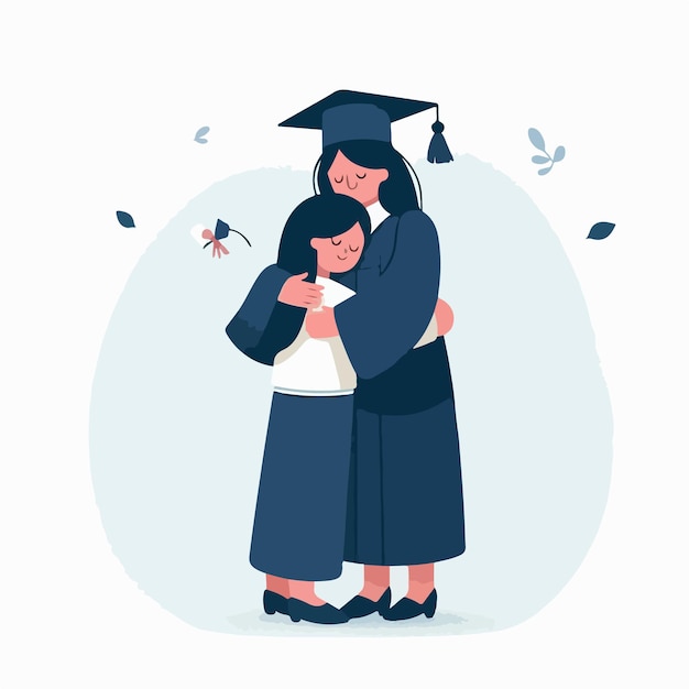 Vector vector of graduates hugging their mothers in flat design style