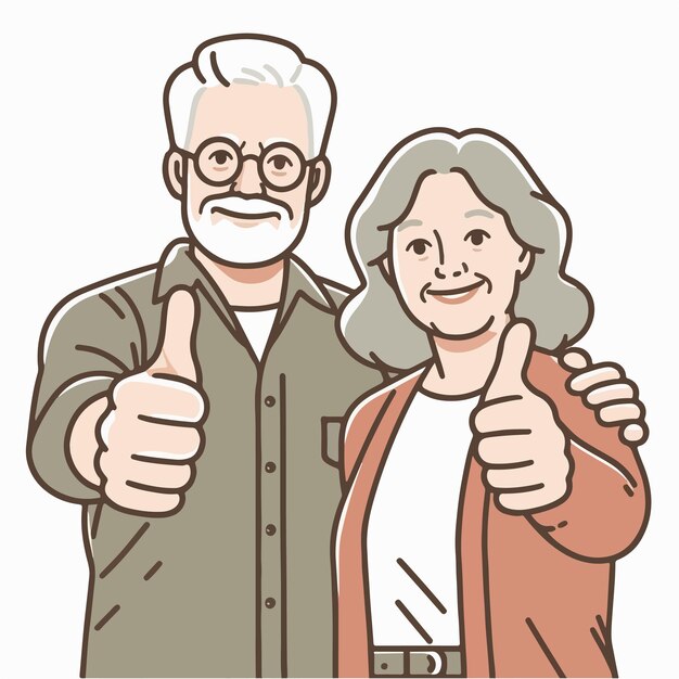 Vector vector of grandfather and grandmother giving a thumbs up