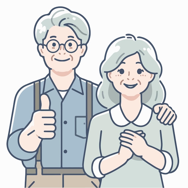 Vector vector of grandfather and grandmother giving a thumbs up