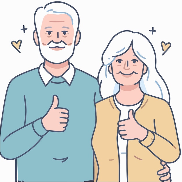 Vector vector of grandfather and grandmother giving a thumbs up