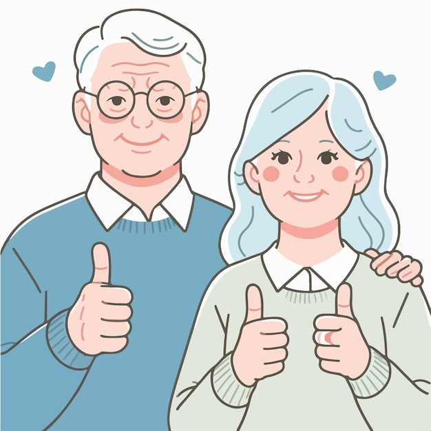 Vector vector of grandfather and grandmother giving a thumbs up