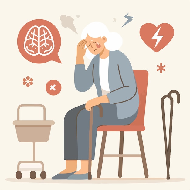 Vector vector of grandmother having a headache in flat design style