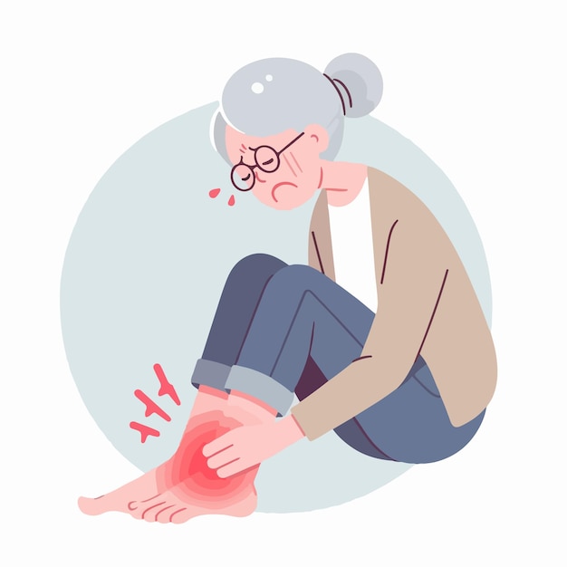 vector of grandmother having a sore leg in flat design style