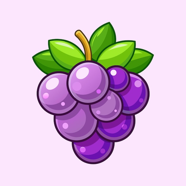 Vector grape icon illustration of purple fruit with leaf isolated of white background