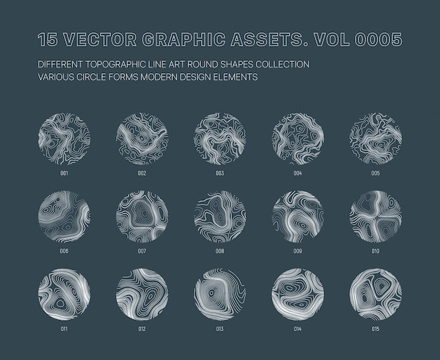 Vector Graphic Assets Various Topographical Line Art Circles Set Isolate On Back