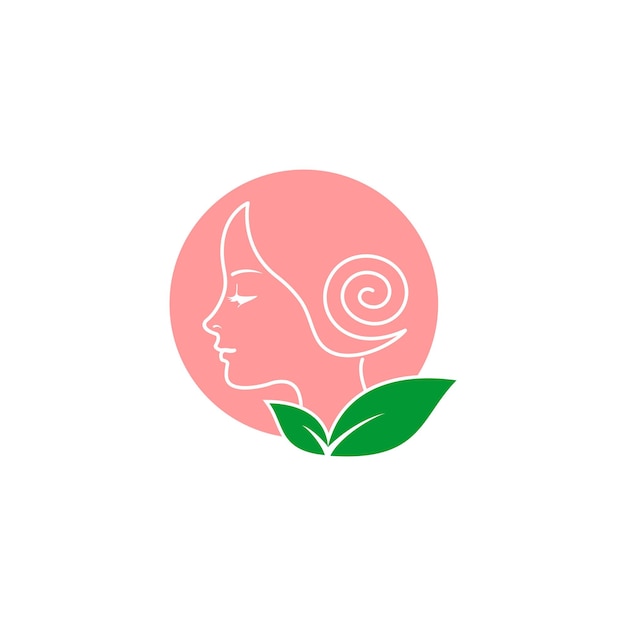 vector graphic of beauty logo with face icon and green leaf.