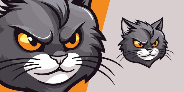 Vector Graphic of a Cute Grey Cat Head Ideal for Sport and ESport Teams