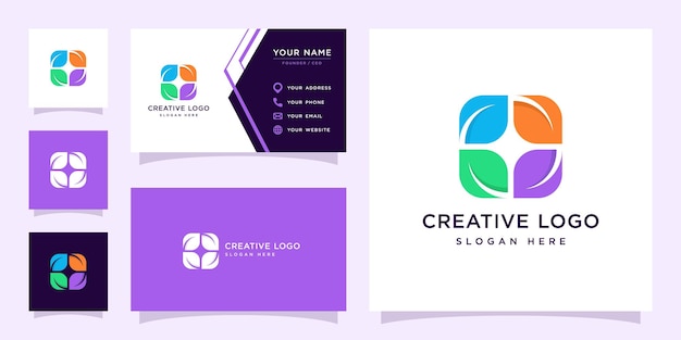 Vector graphic of flower or leaf colorful logo and business card design template