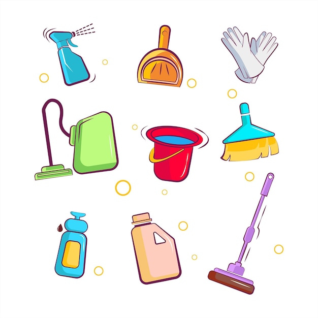 Vector Graphic Illustration of cleaning tools set with doodle style