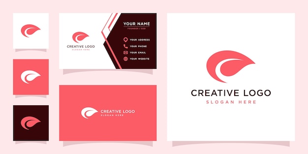 Vector graphic of leaf logo and business card design template