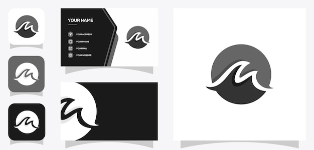 Vector graphic of ocean and sea wave and circle logo design with business card