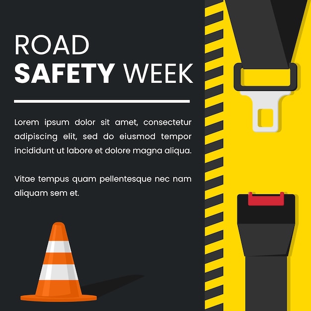 Vector graphic of safety cone and car safety belt illustrations good for road safety week