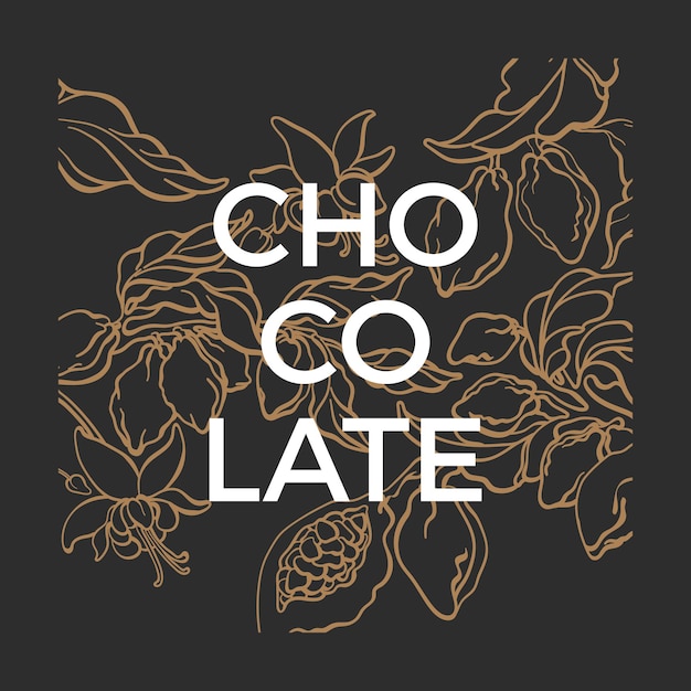 Vector graphic template Chocolate nature illustration Cacao tree branch bean berry fruit