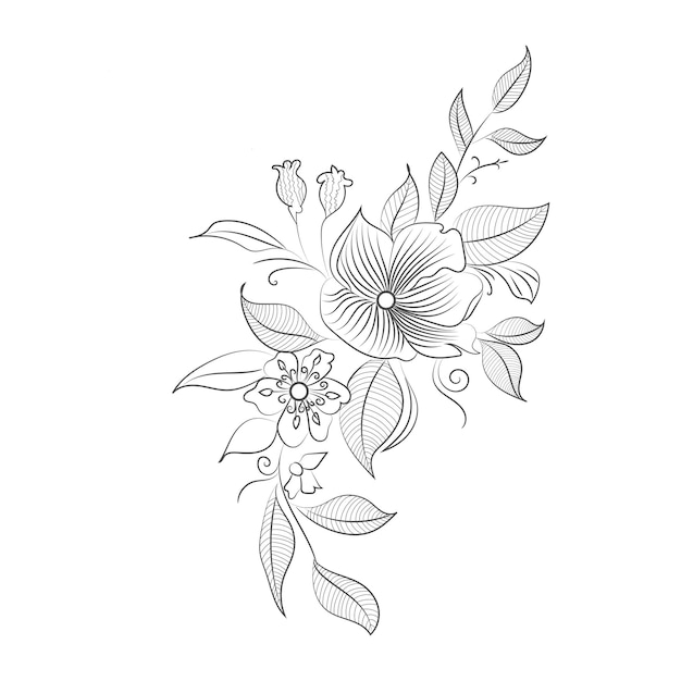 Vector graphical line art design of flower illustration for coloring page design