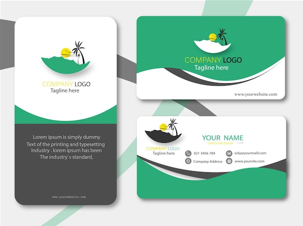 Vector graphics of evening sunrise and business card design template