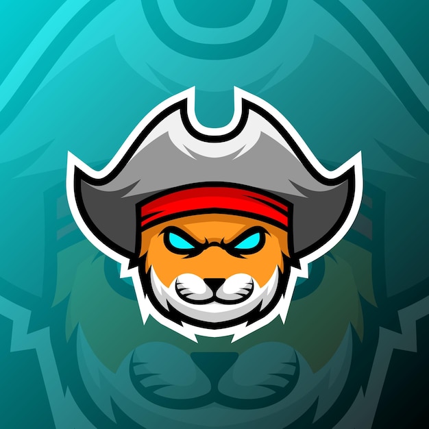 vector graphics illustration of a cat pirate in esport logo style perfect for game team or product