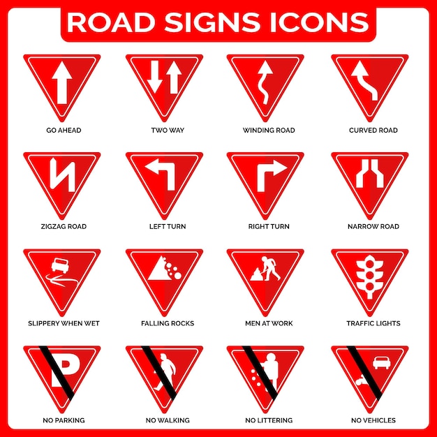 vector graphics for road signs collection triangle shape in white and red