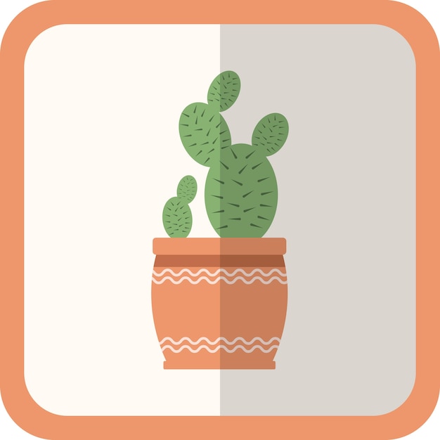 Vector green flat plant in the pot. Simple icon with shadow. Floral gardening decorative element for design, game, concepts.