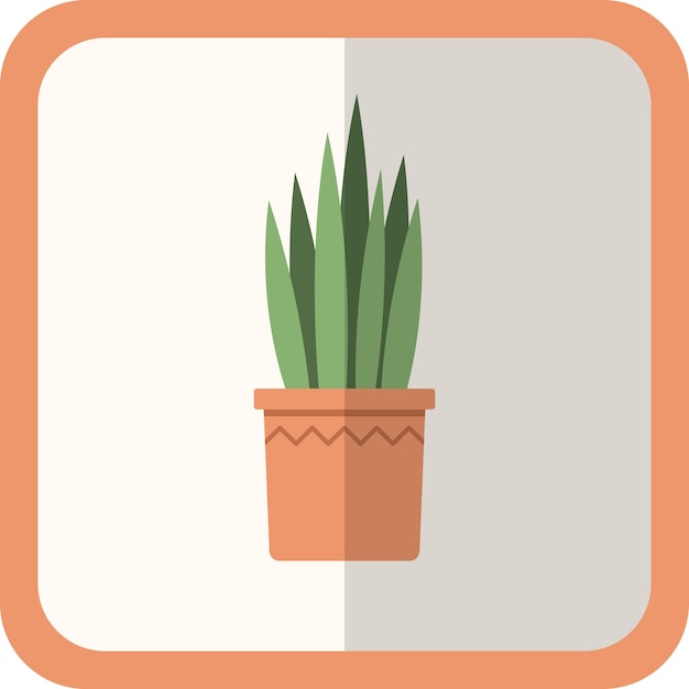 Vector green flat plant in the pot. Simple icon with shadow. Floral gardening decorative element for design, game, concepts.