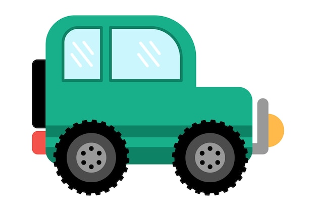 Vector vector green jeep car funny offroad automobile for kids cute vehicle clip art retro transport icon isolated on white background