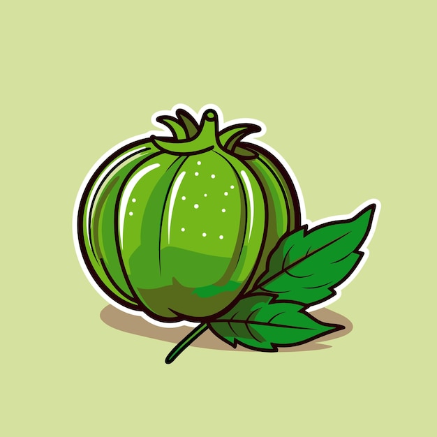 Vector of a green pepper with a leaf on a green background