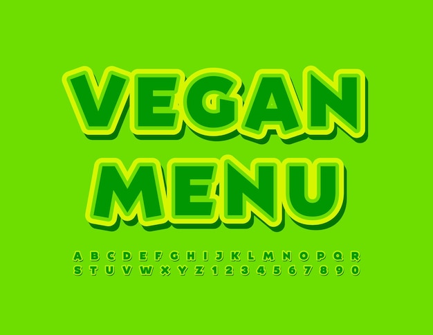 Vector green template Vegan Menu Modern sticker Font Bright creative Alphabet Letters and Numbers