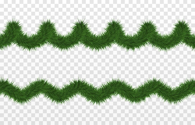 Vector green tinsel PNG. Spruce branches png, pine, spruce. Christmas garland, wreath. Christmas.