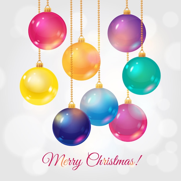 Vector greeting card for Christmas with colorful decorative balls