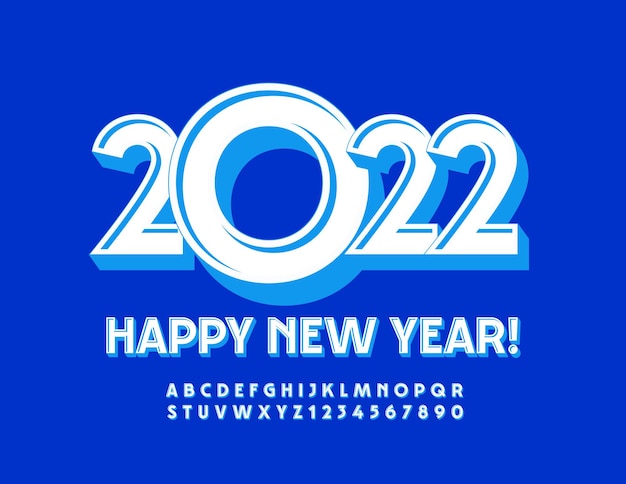 Vector Greeting Card Happy New Year 2022 Modern style Alphabet Letters and Numbers set