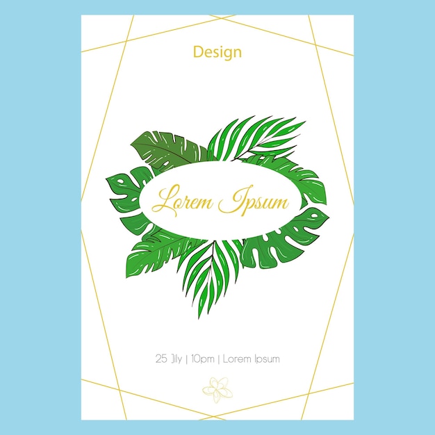 Vector greeting card with tropical plants for a holiday or a party An invitation to a wedding