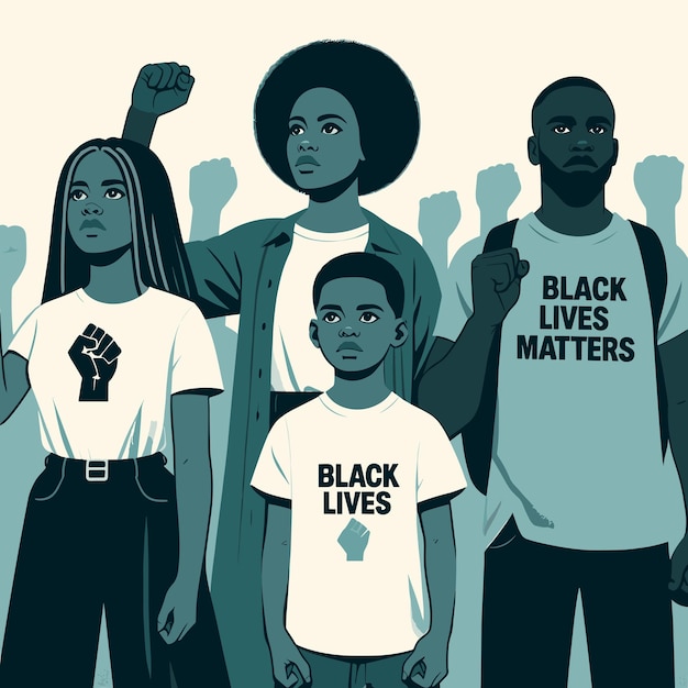 Vector vector group of black people protesting illustration