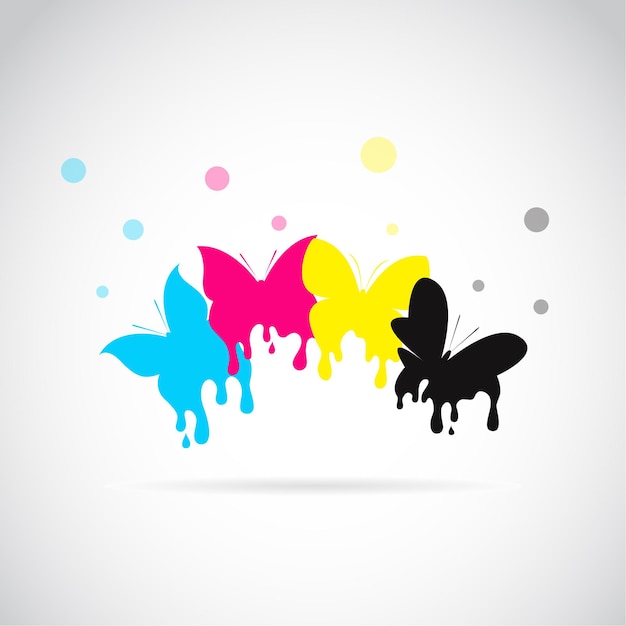 Vector group of butterfly colored cmyk print