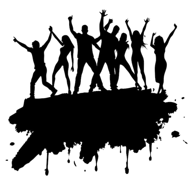 Vector grunge style silhouette of a group of party people 16