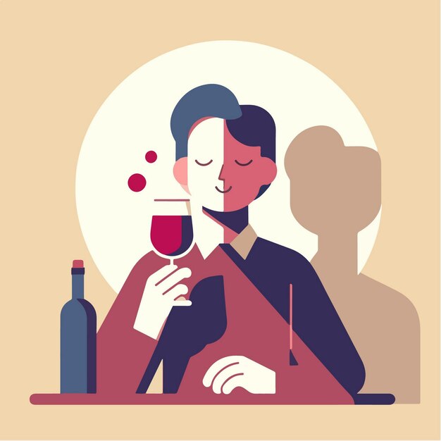 Vector vector guy drinking wine flat design