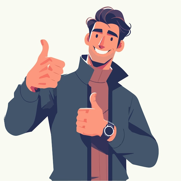 Vector vector of a guy expressing a thumbs up in a flat design style