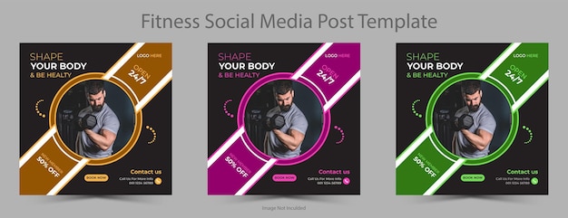 Vector gym and fitness social media banner template