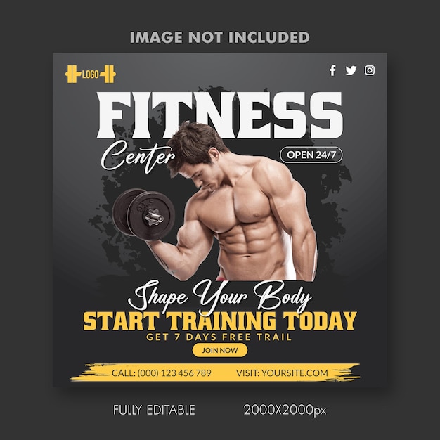 vector gym Instagram and social media post template design