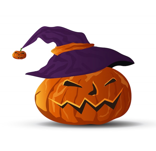 Vector Halloween pumpkin with witches hat