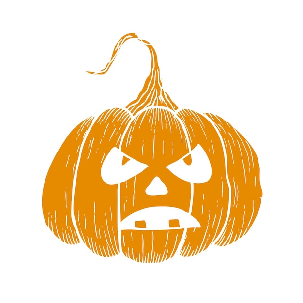 Vector vector halloween scary orange pumpkin with eyes hand painted linear illustration graphic monochrome