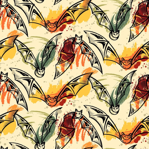 Vector Halloween seamless pattern with hand drawn elements and abstract texture