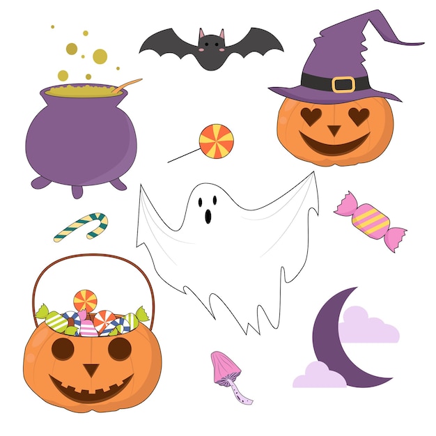 Vector Halloween Set with Scary and Cute Elements