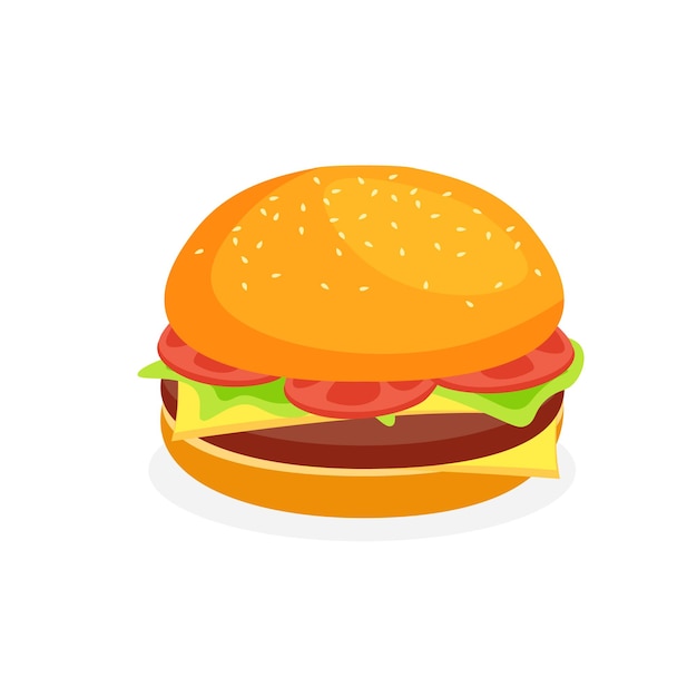 Vector hamburger Burger with cheese tomatoes chop lettuce etc Fast food or junkfood meal