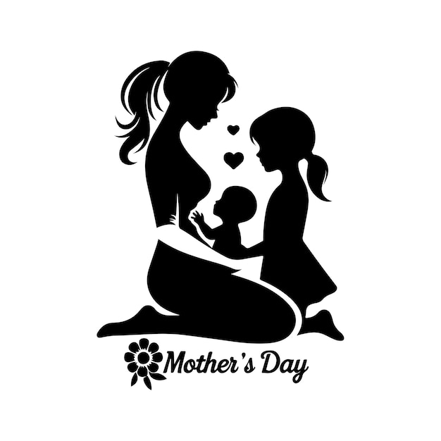 vector hand draw happy mothers day mom and child love card background