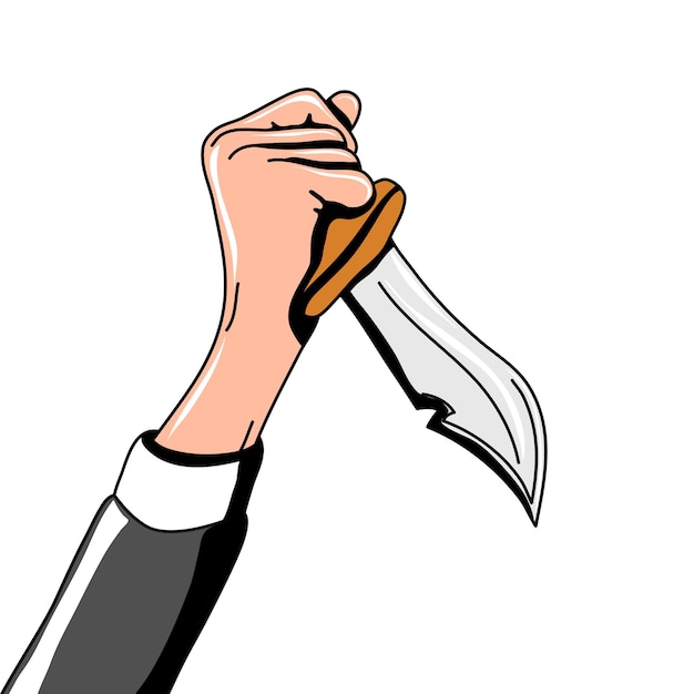 Vector Hand Draw holding knife, Illustration for Murder or Criminal, Isolated on White