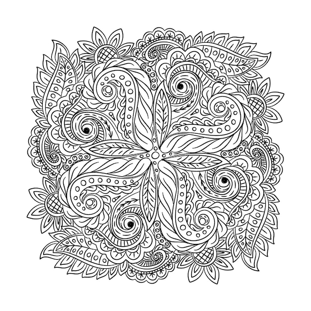 vector hand drawn black and white abstract floral and feather pattern