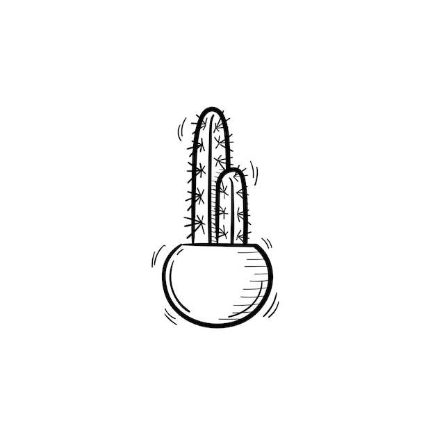 Vector hand drawn cactus outline doodle icon. Decorative potted house plant sketch illustration for print, web, mobile and infographics isolated on white background.